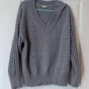 Kori Metallic Light Gray Knit V-Neck Sweater